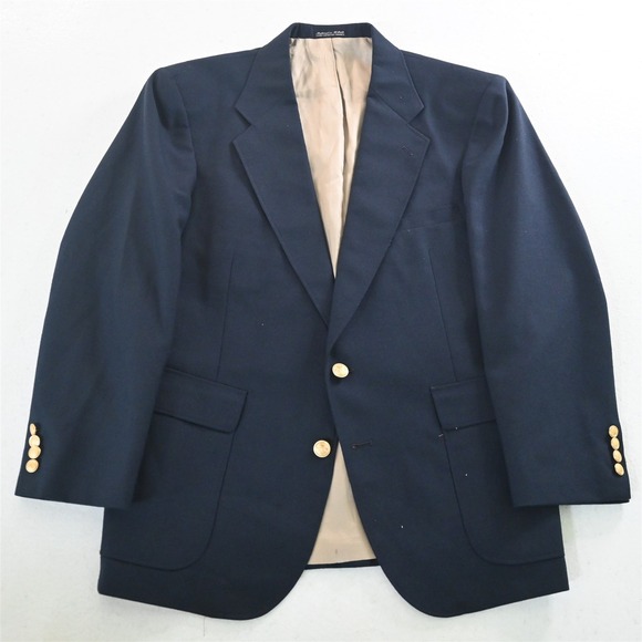 Stanley Blacker 42S Navy Blue Gold Button USA Made Mens Blazer Jacket Sport Coat